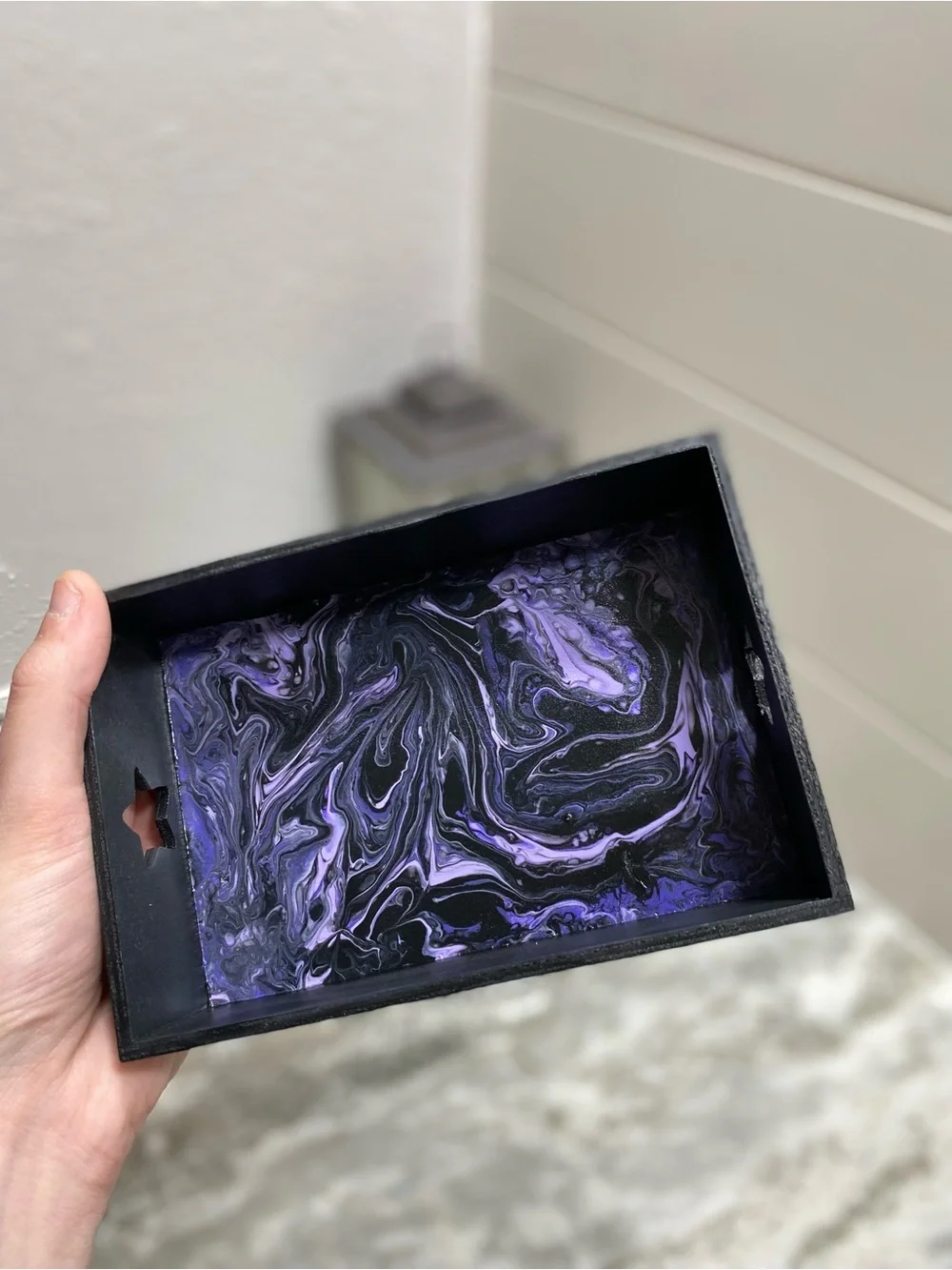 Hand-Crafted Purple & Black Wooden Tray
